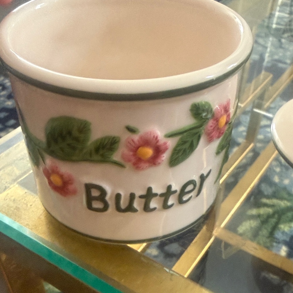 Butter Bell Crock by L. Tremaine Ceramic Canister with Pink Floral Design - Picture 7 of 8